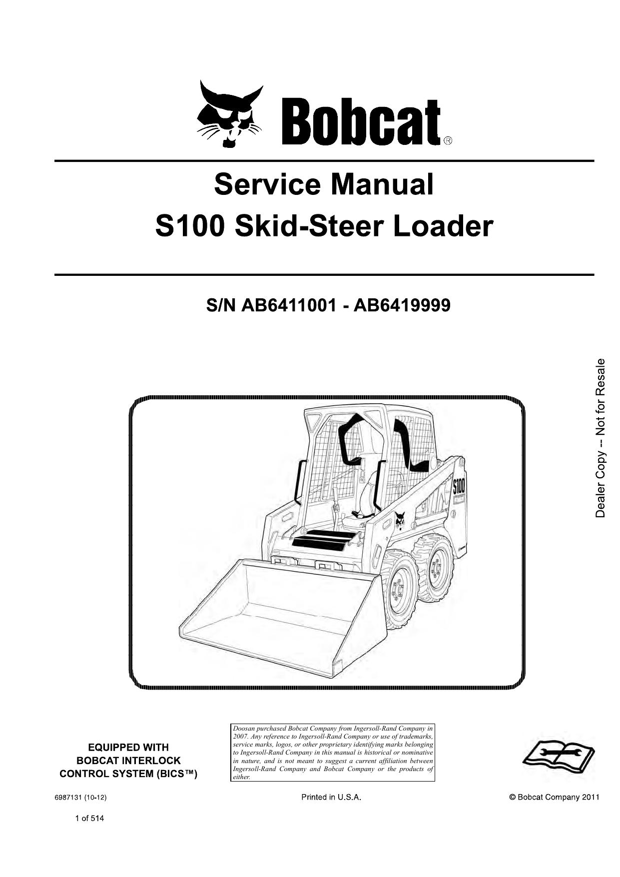 S100 Skid-Steer Loader Service Manual Bobcat 5